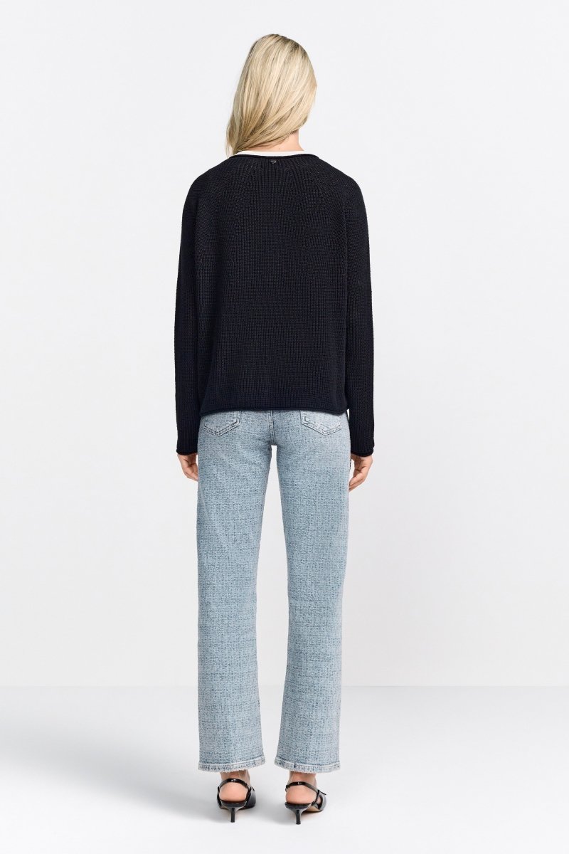Fein gerippter Strickpullover mit Crewneck-Rich & Royal
