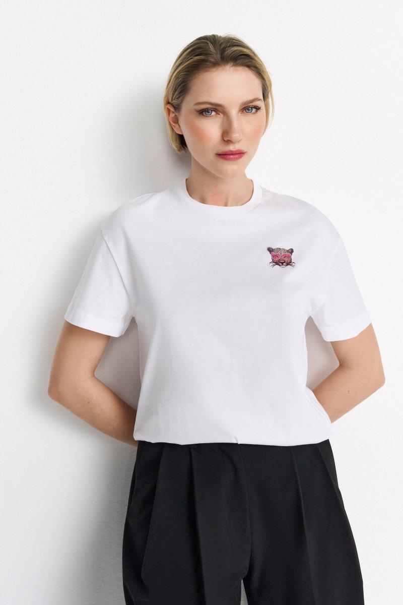 T-Shirt mit Leopard-Print und Strassdetails-Rich & Royal