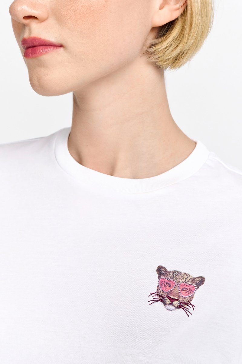 T-Shirt mit Leopard-Print und Strassdetails-Rich & Royal