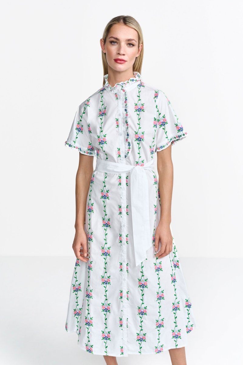 Weißes Hemdblusenkleid mit Blumenstickerei-Rich & Royal