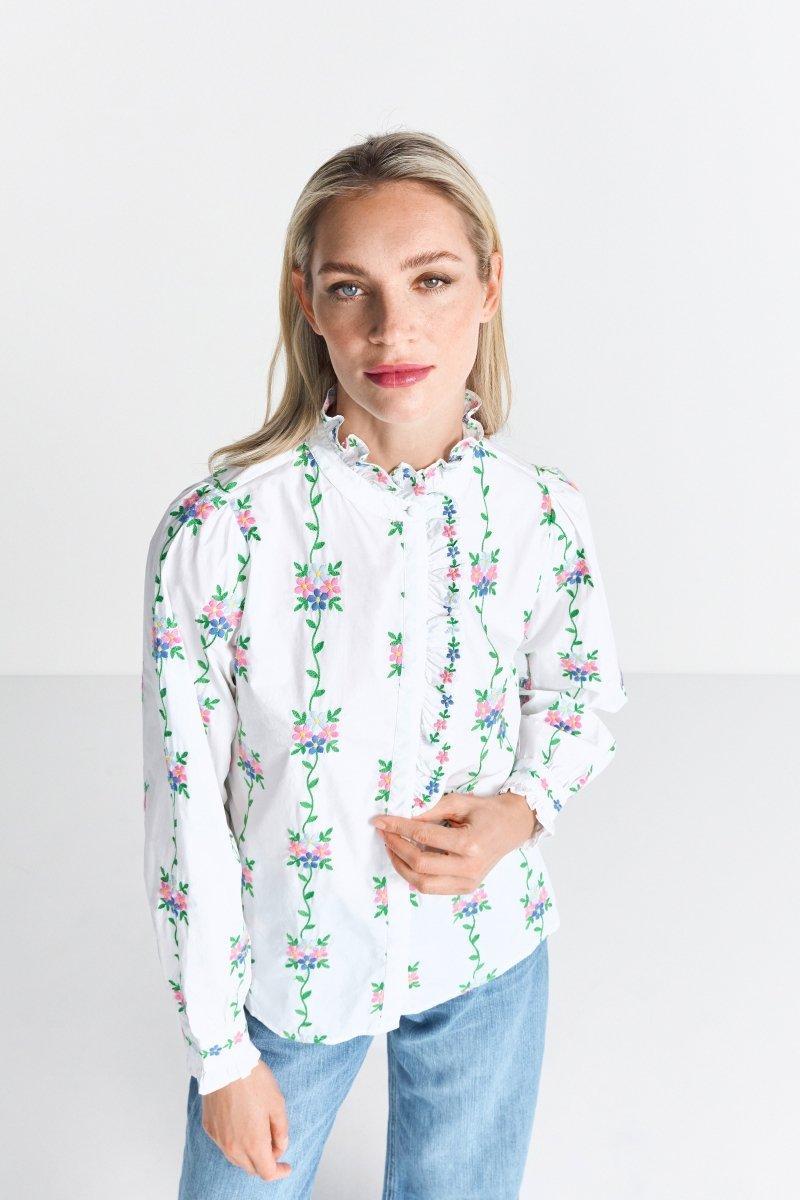 Weiße Bluse mit Blumenstickerei-Rich & Royal