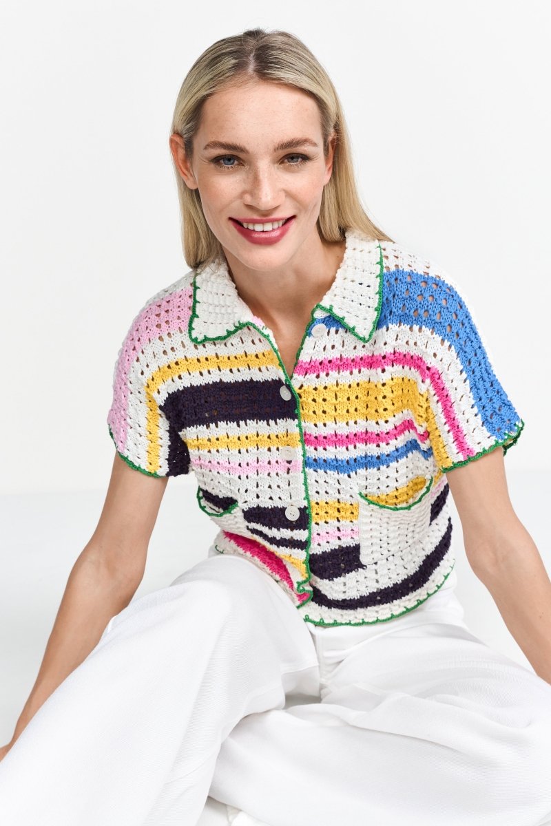 Buntes Häkelshirt mit Knöpfen-Rich & Royal