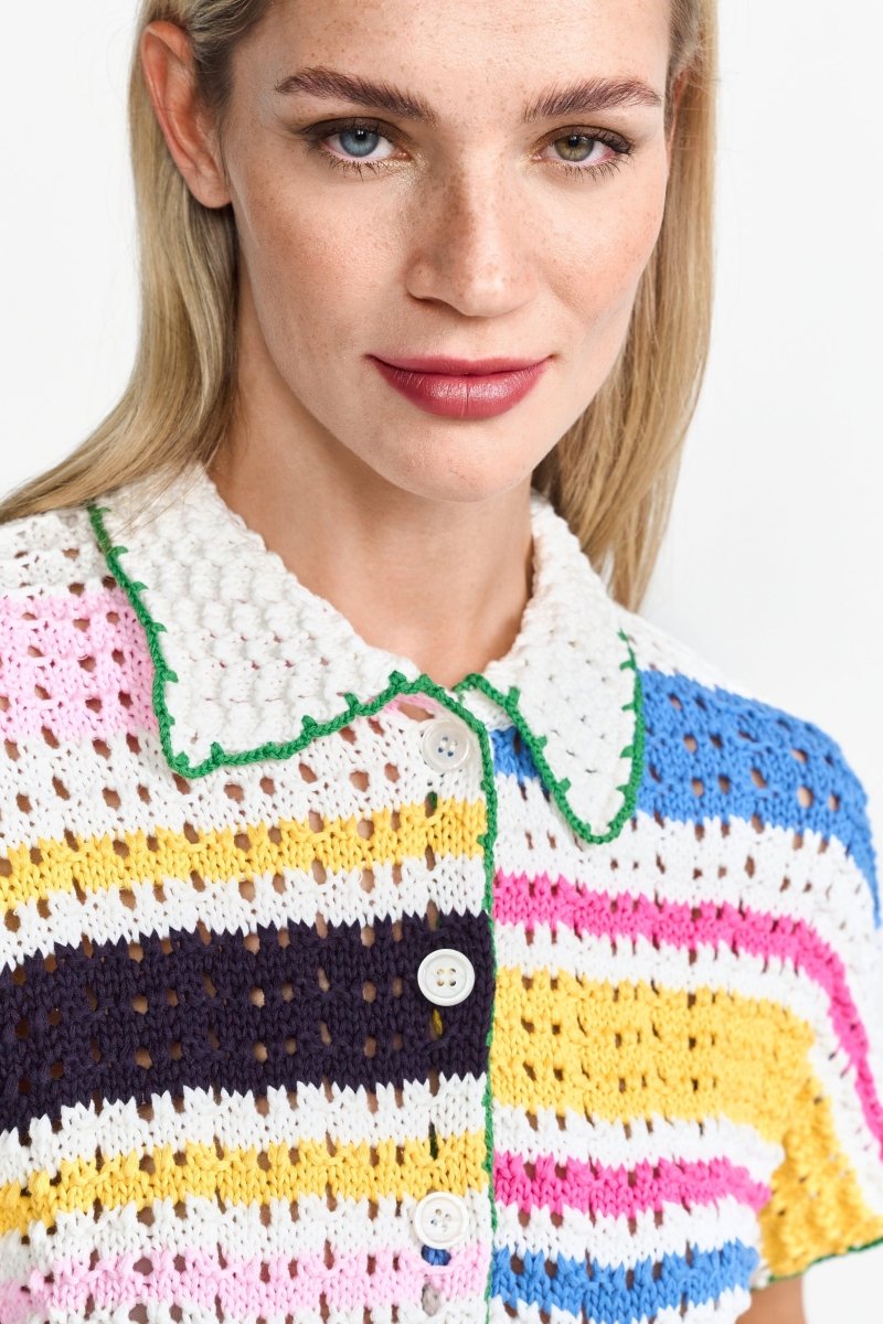 Buntes Häkelshirt mit Knöpfen-Rich & Royal
