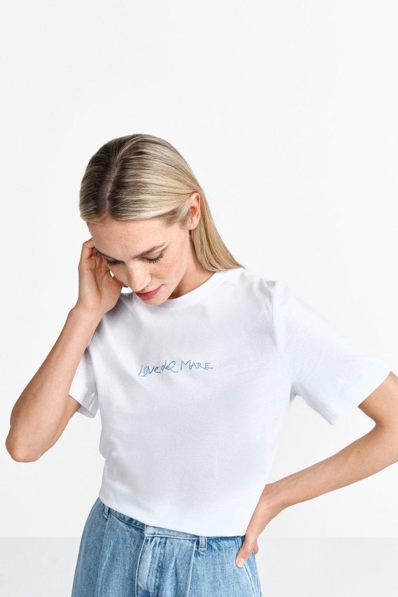 Weißes T-Shirt mit Strass-Schriftzug-Rich & Royal