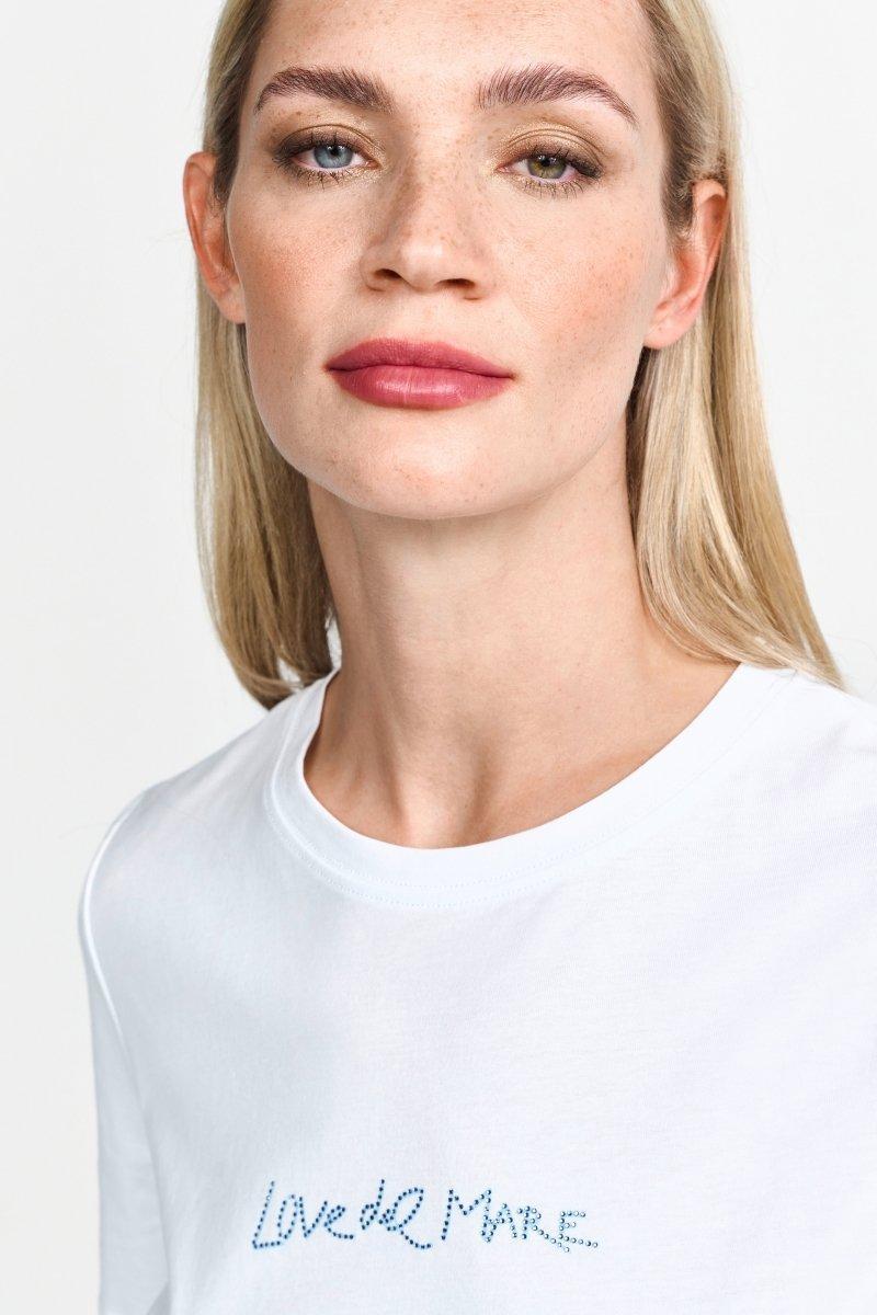 Weißes T-Shirt mit Strass-Schriftzug-Rich & Royal