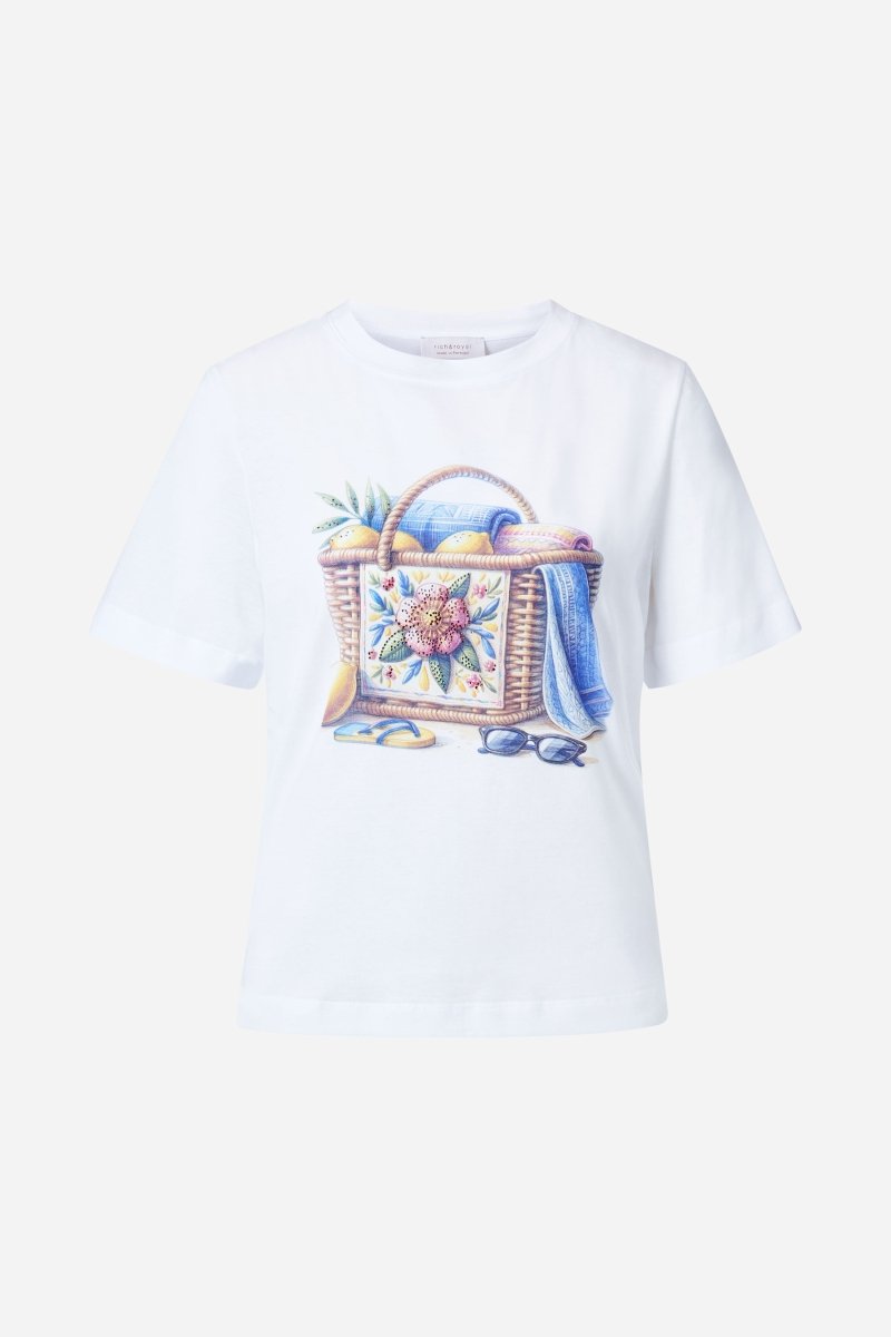 Weißes T-Shirt mit Print und Strass-Rich & Royal