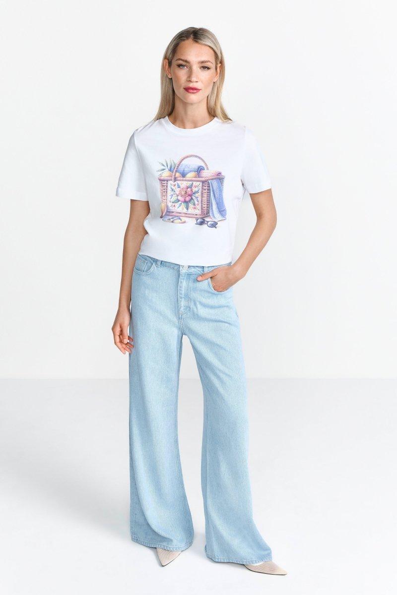 Weißes T-Shirt mit Print und Strass-Rich & Royal