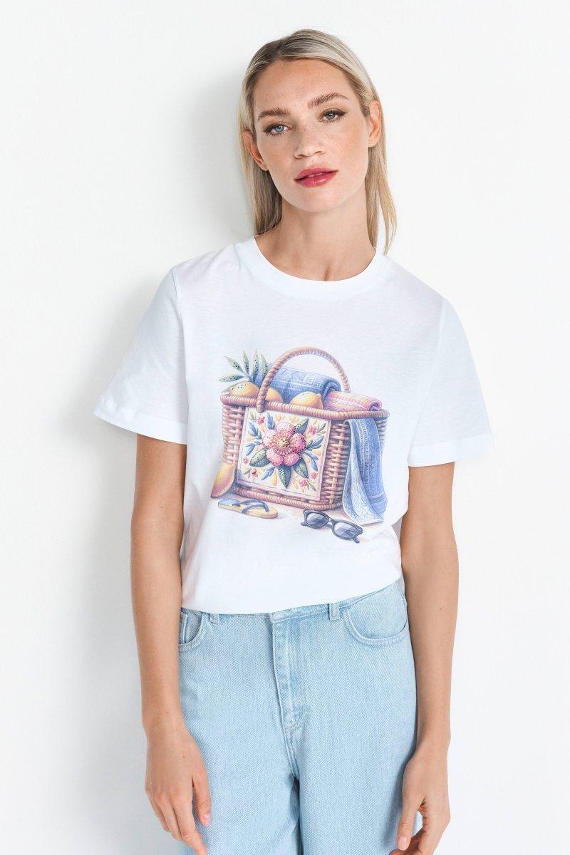 Weißes T-Shirt mit Print und Strass-Rich & Royal