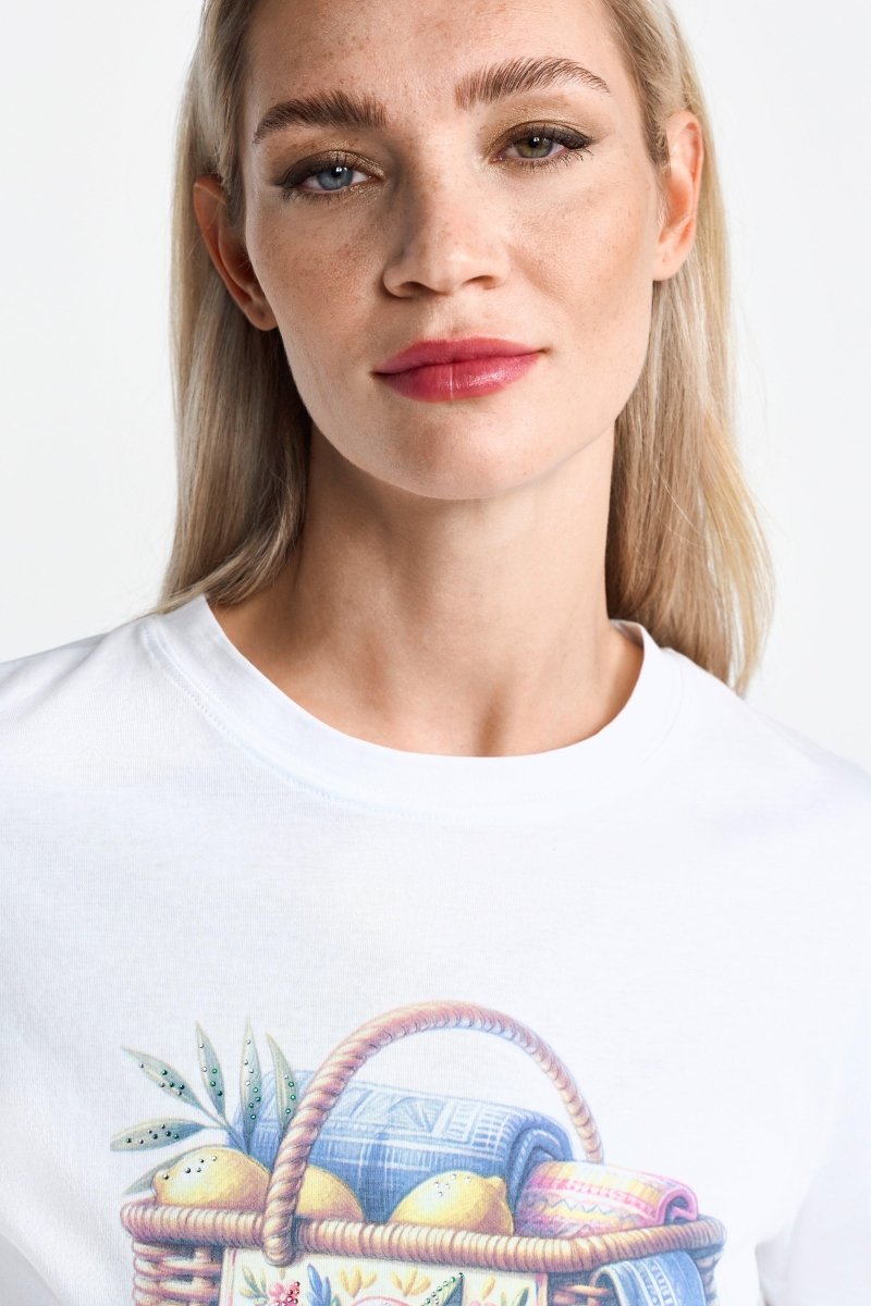 Weißes T-Shirt mit Print und Strass-Rich & Royal