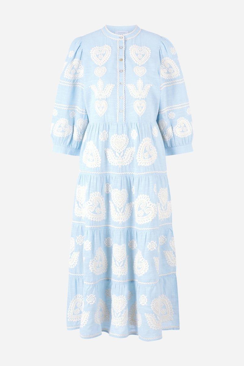 Hellblaues Maxikleid mit Folklore-Stickerei-Rich & Royal
