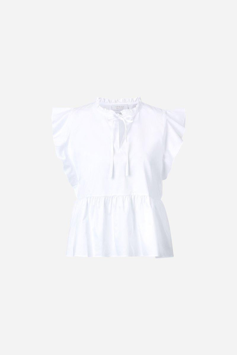 Weiße Kurzarmbluse mit Volantärmeln-Rich & Royal