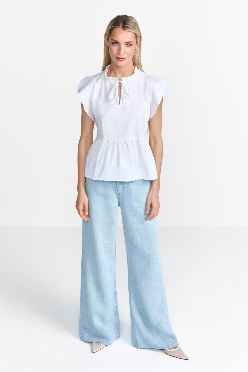 Weiße Kurzarmbluse mit Volantärmeln-Rich & Royal