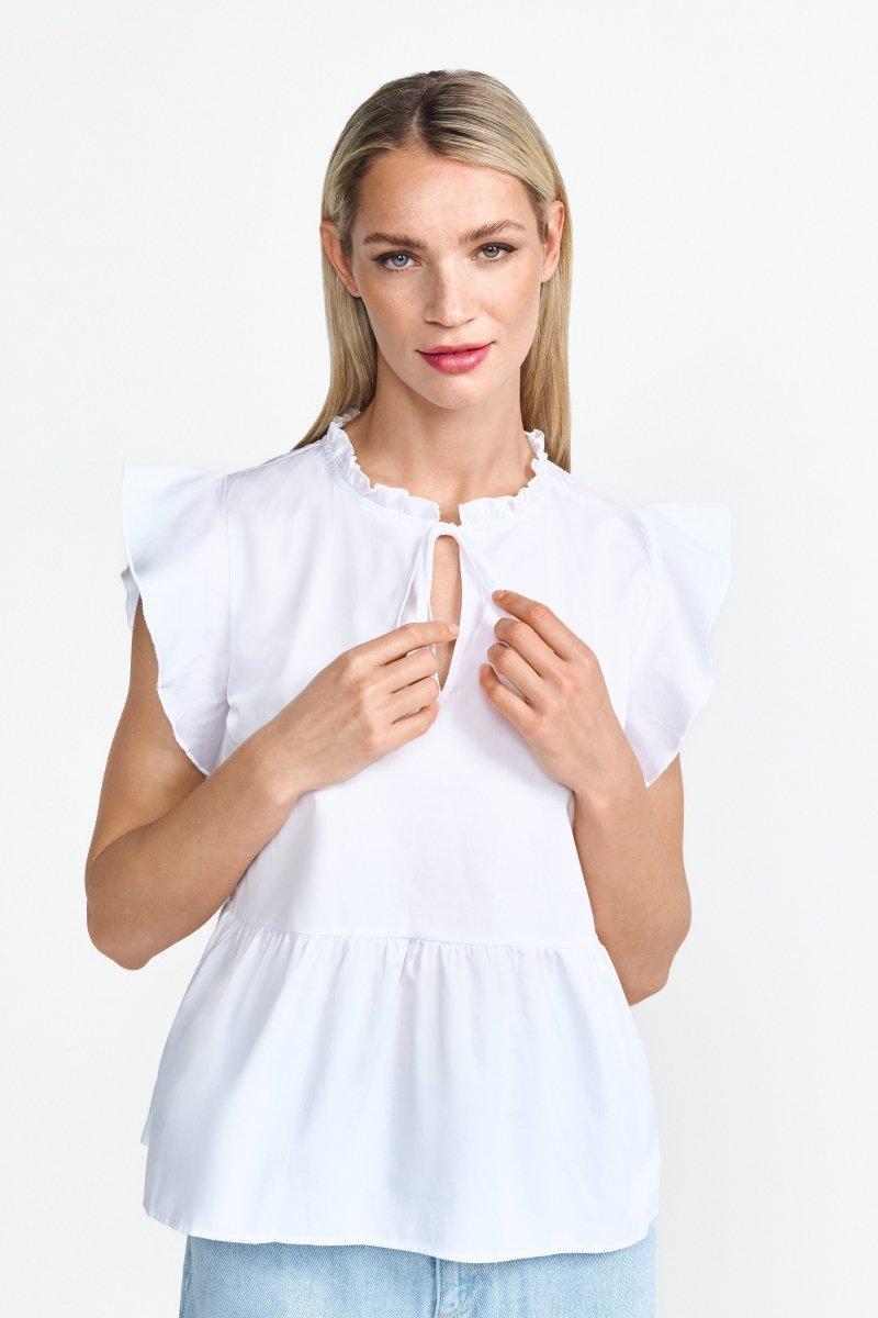 Weiße Kurzarmbluse mit Volantärmeln-Rich & Royal