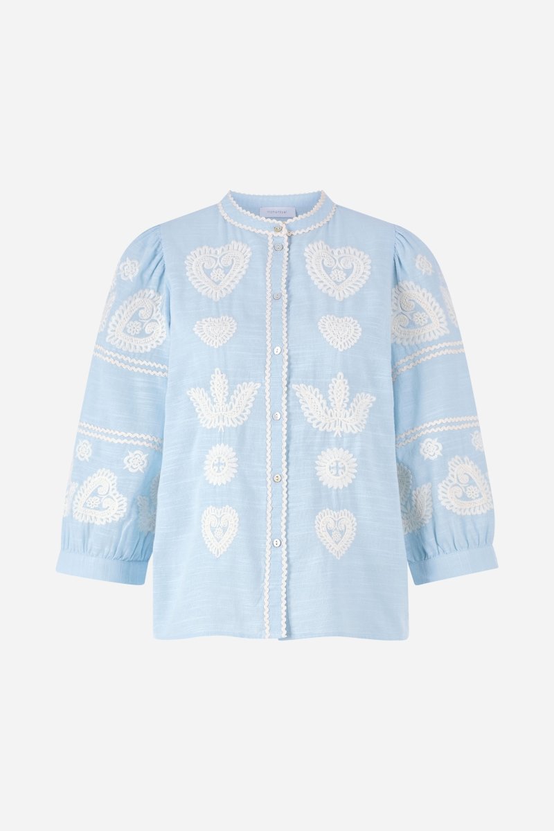 Hellblaue Bluse mit Folklore-Stickerei-Rich & Royal