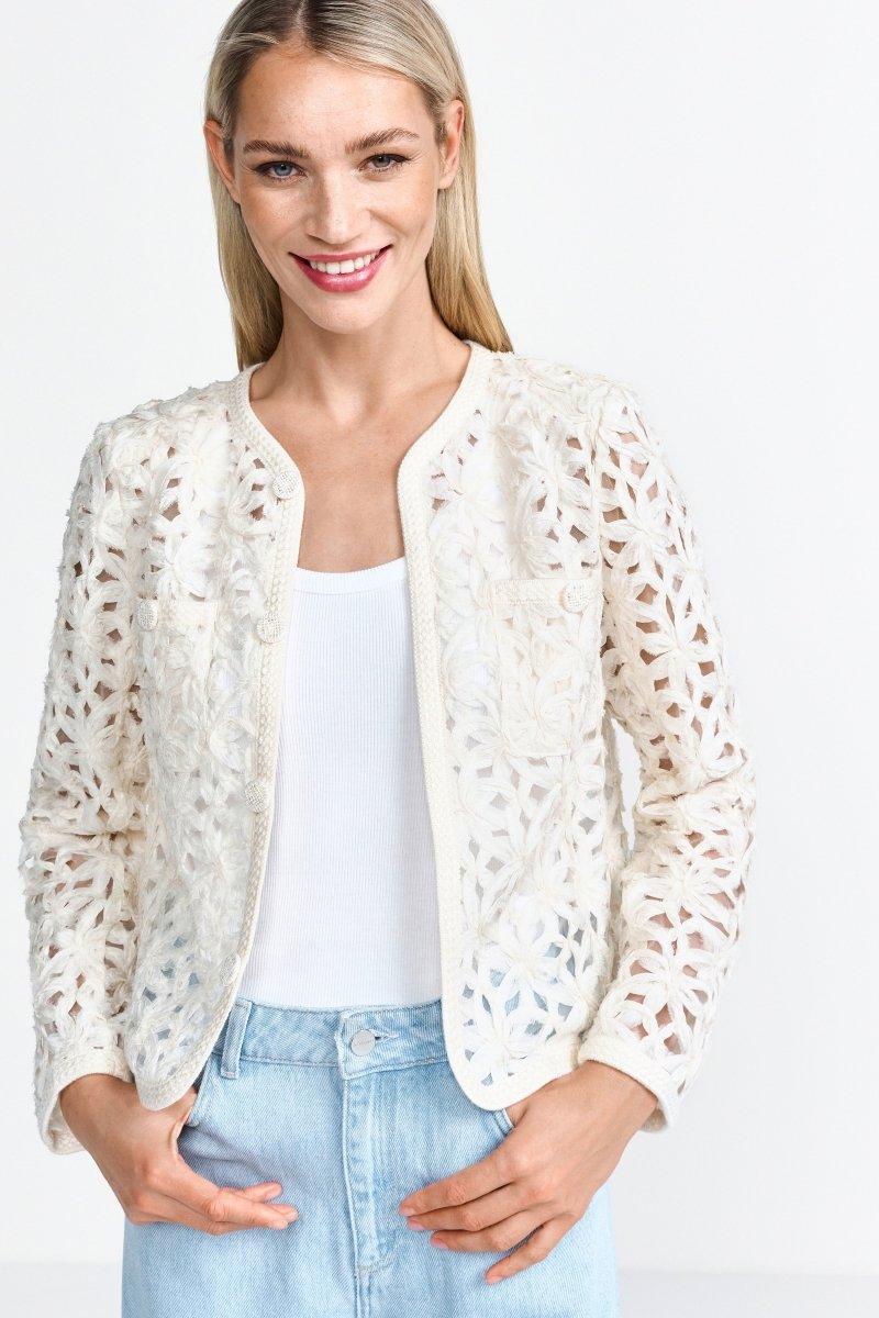 Weiße Blazerjacke aus Lochspitze-Rich & Royal