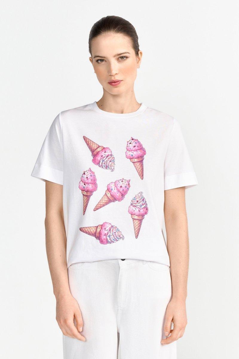 T-Shirt mit strassverziertem Print-Rich & Royal