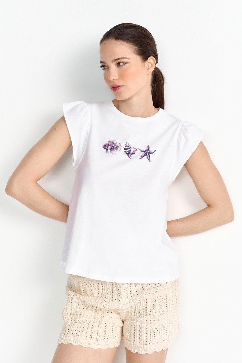 T-Shirt mit zarten Volantärmeln-Rich & Royal