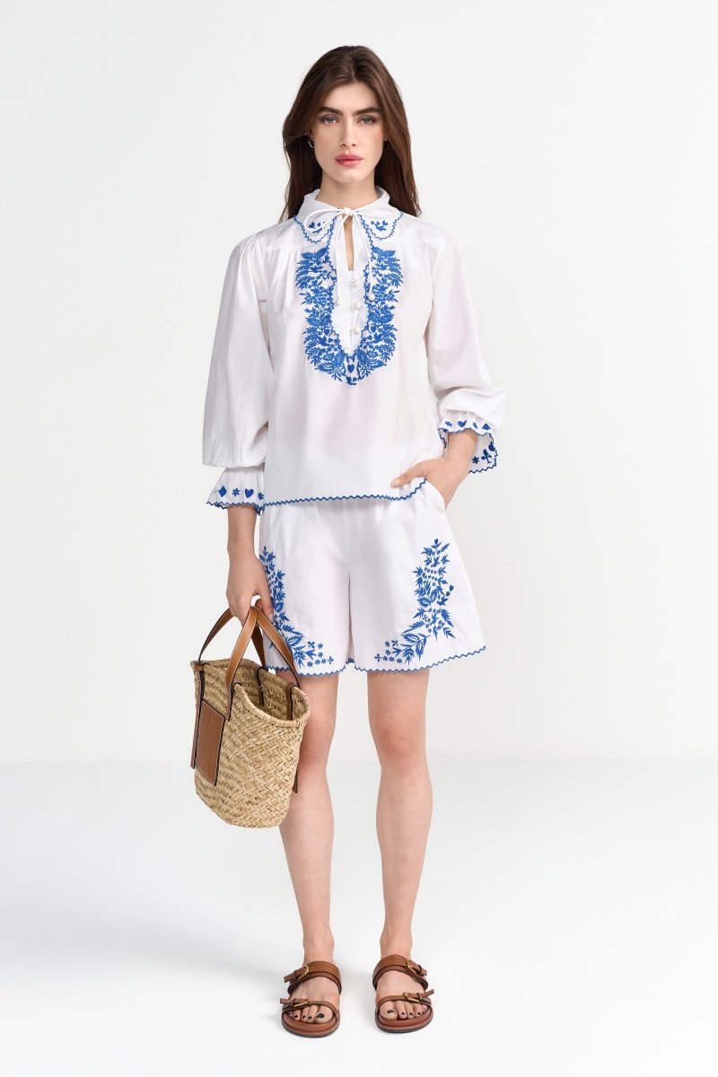Bestickte Bluse mit Bindekragen-Rich & Royal