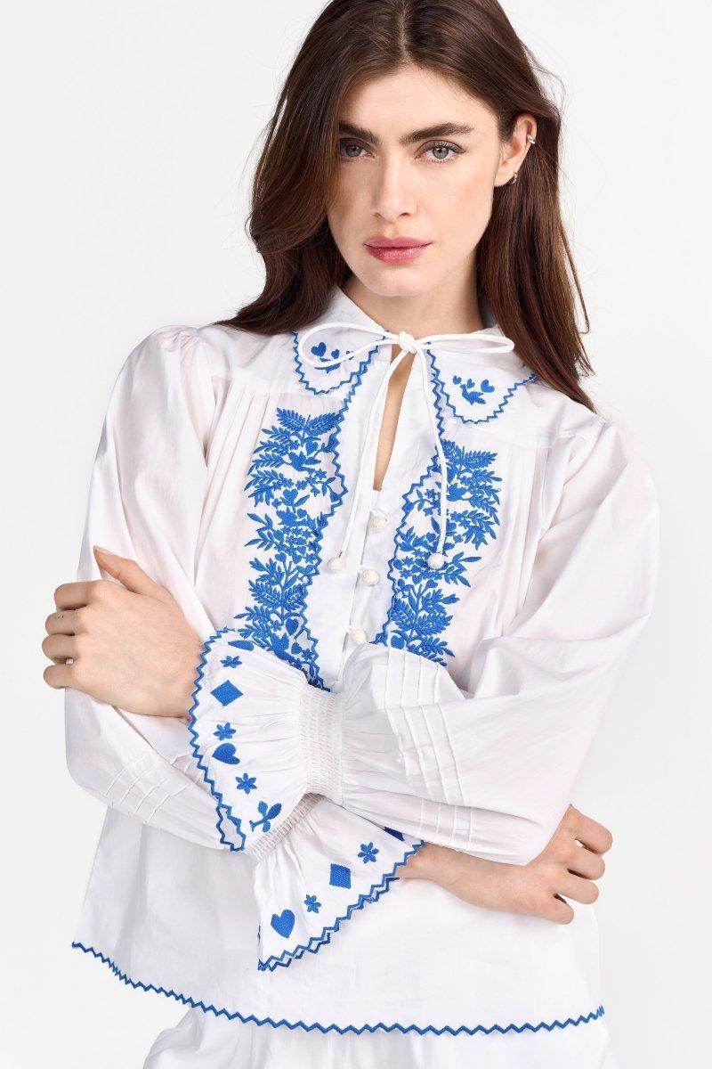 Bestickte Bluse mit Bindekragen-Rich & Royal