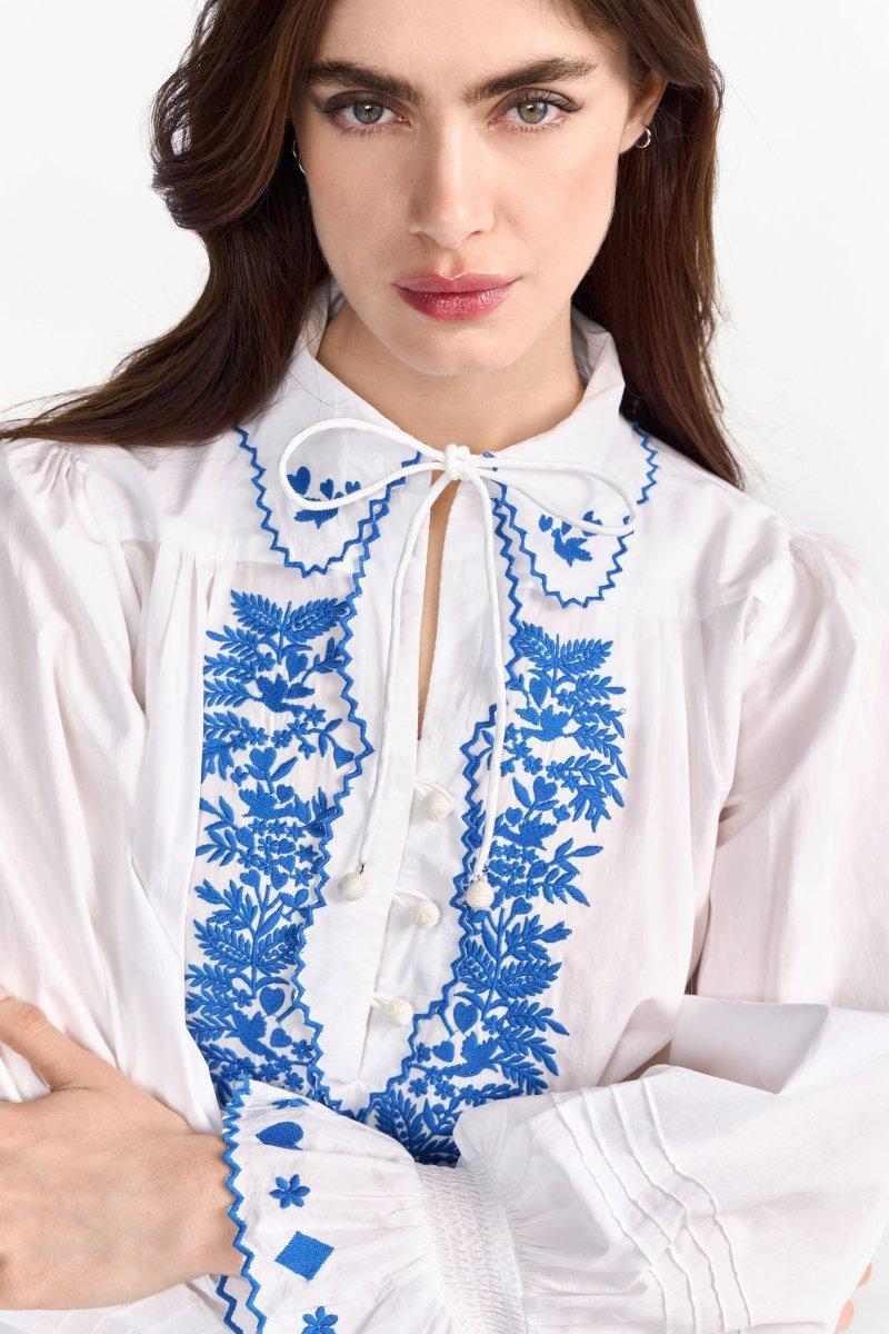 Bestickte Bluse mit Bindekragen-Rich & Royal