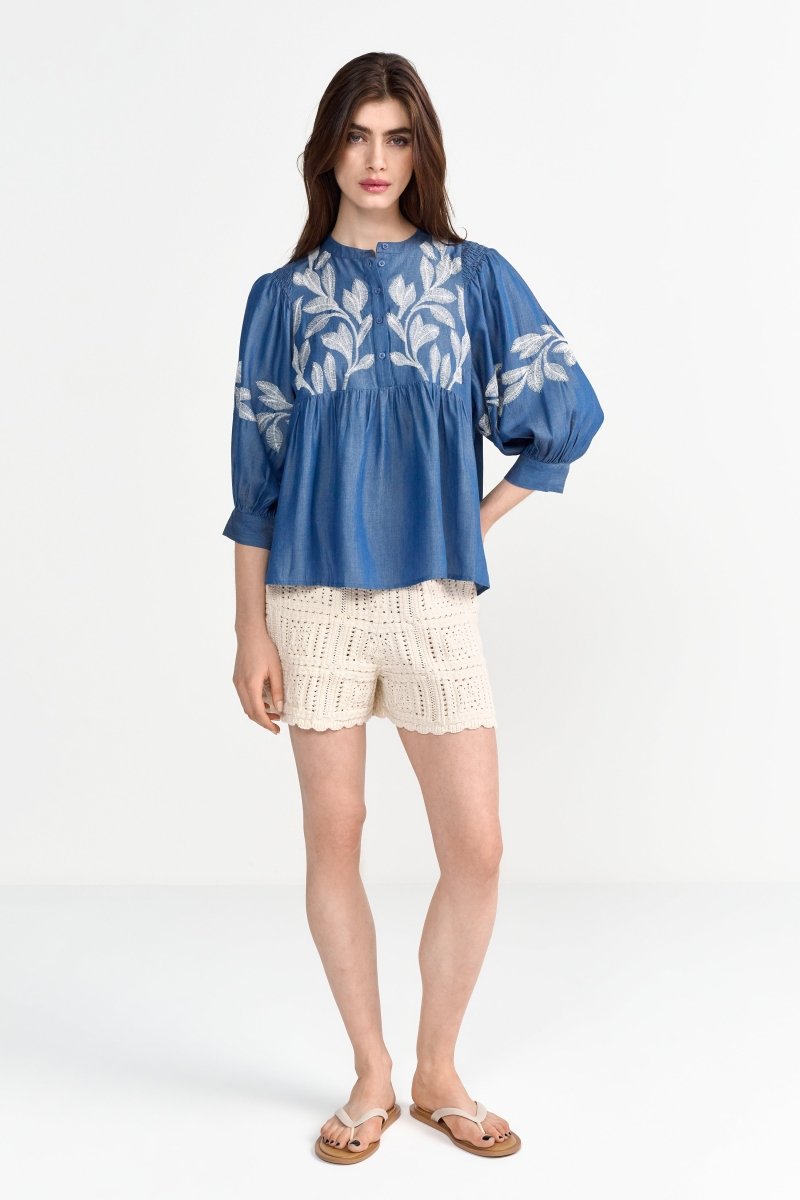 Denim-Bluse mit Stickerei-Rich & Royal