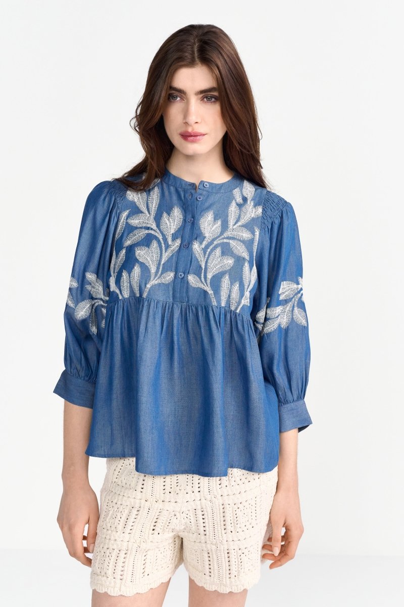 Denim-Bluse mit Stickerei-Rich & Royal