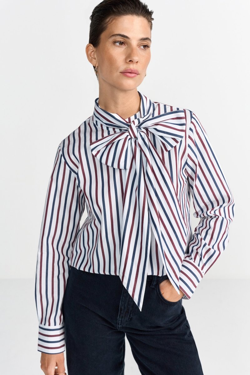 Gestreifte Bluse mit Schleifenkragen-Rich & Royal