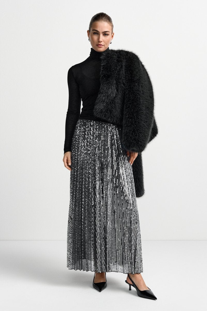 Silberner Pailletten-Midirock-Rich & Royal