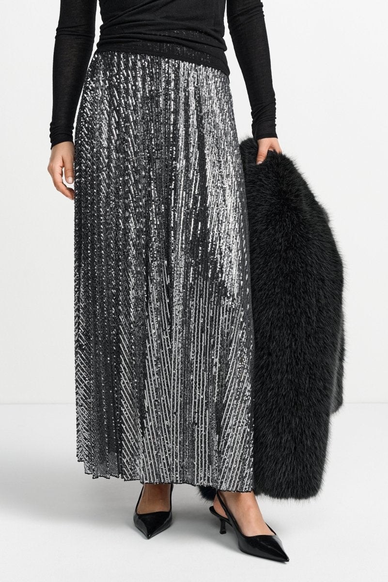 Silberner Pailletten-Midirock-Rich & Royal