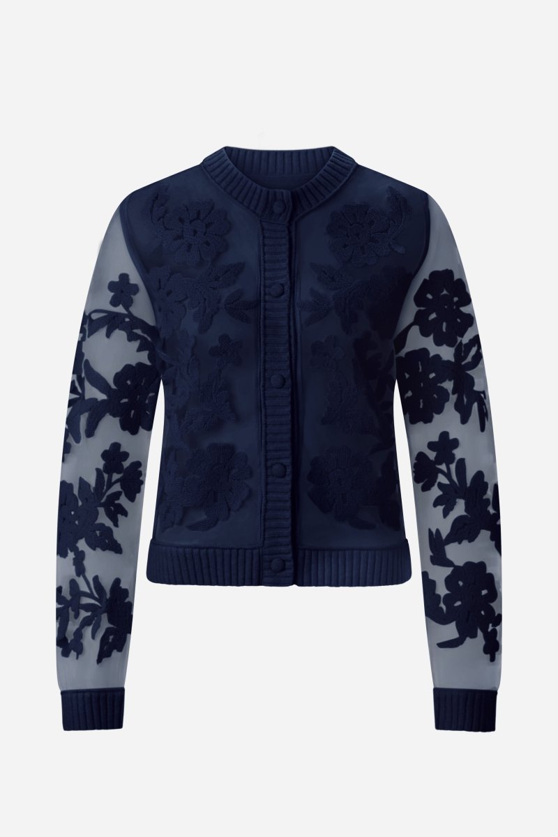 Strickjacke mit Blumenapplikation-Rich & Royal