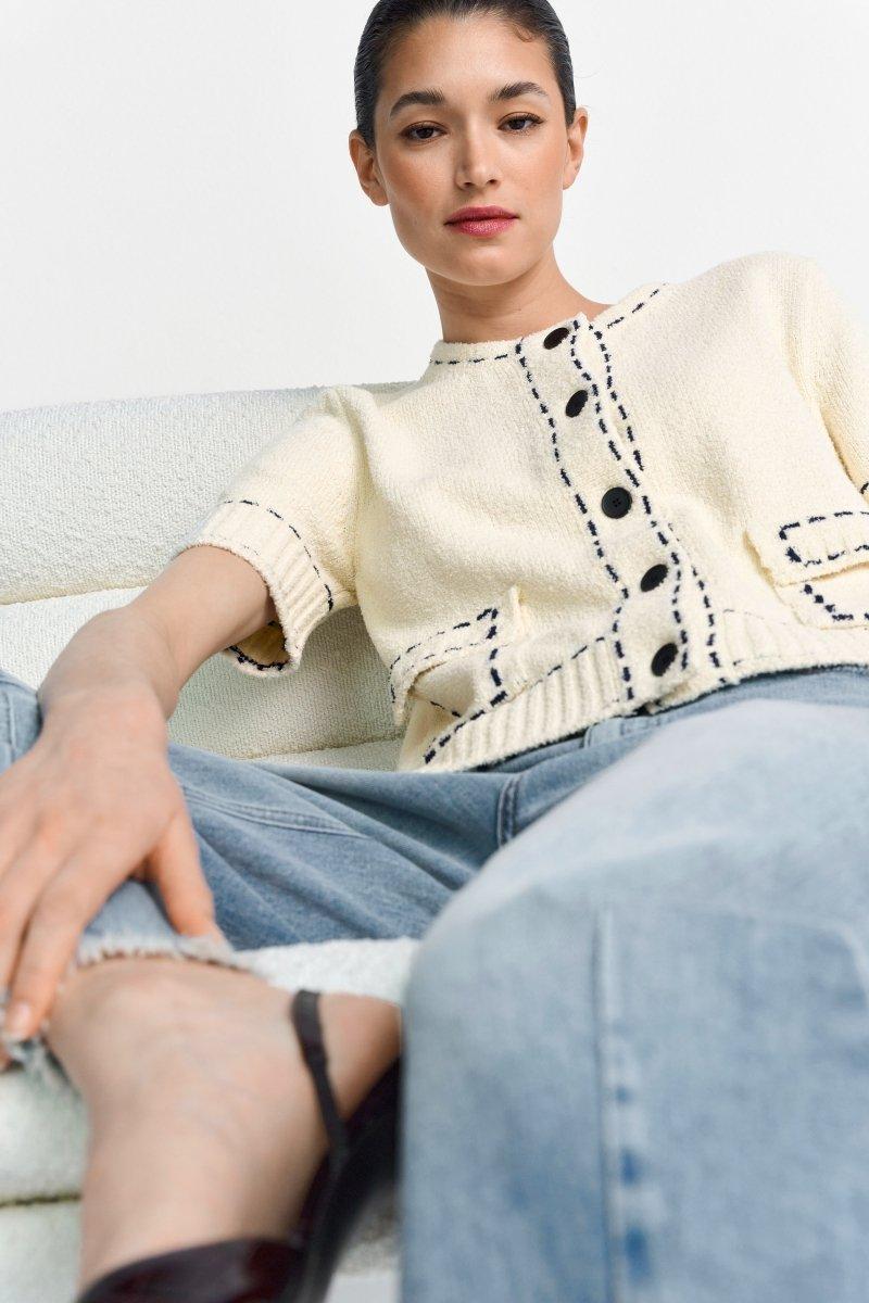 Bouclé-Cardigan mit Kontrastnähten-Rich & Royal