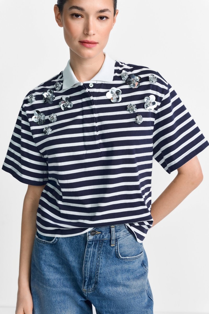 Gestreiftes Poloshirt mit Blüten-Rich & Royal