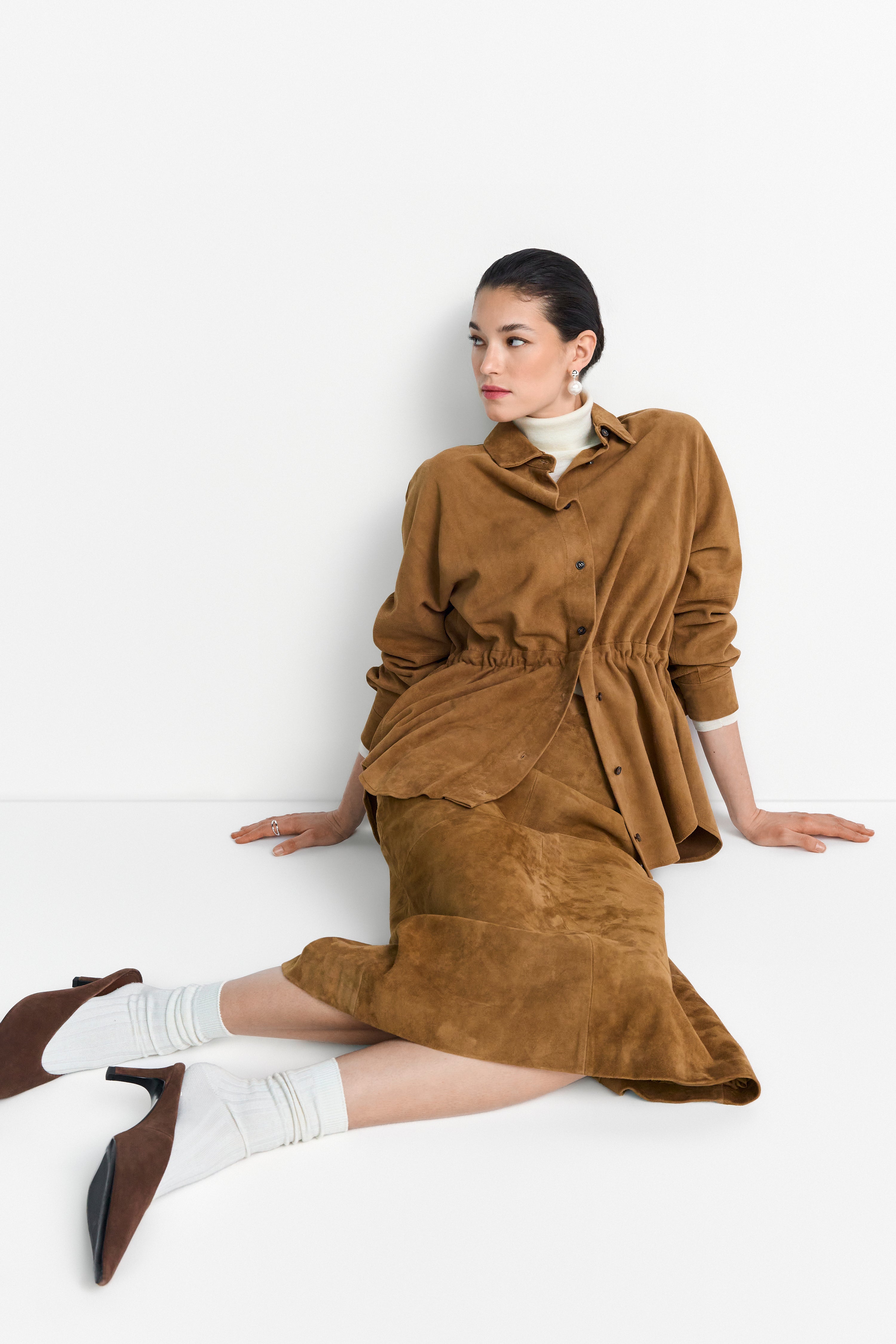 Cognacfarbener Veloursrock-Rich & Royal