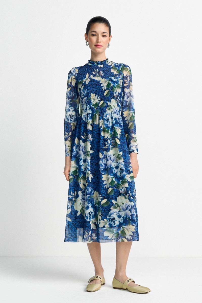 Gesmoktes Midikleid mit Rüschenkragen-Rich & Royal