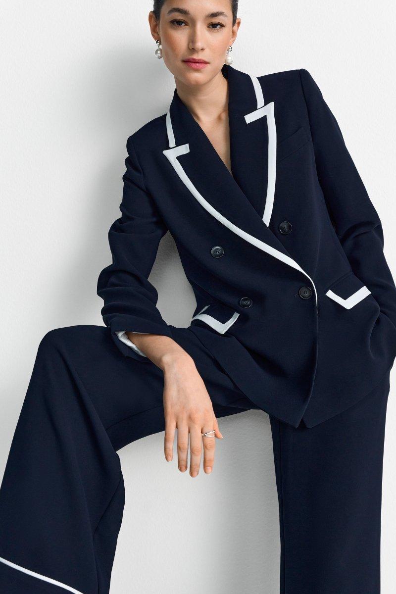 Marineblauer Blazer mit Kontrastpaspel-Rich & Royal