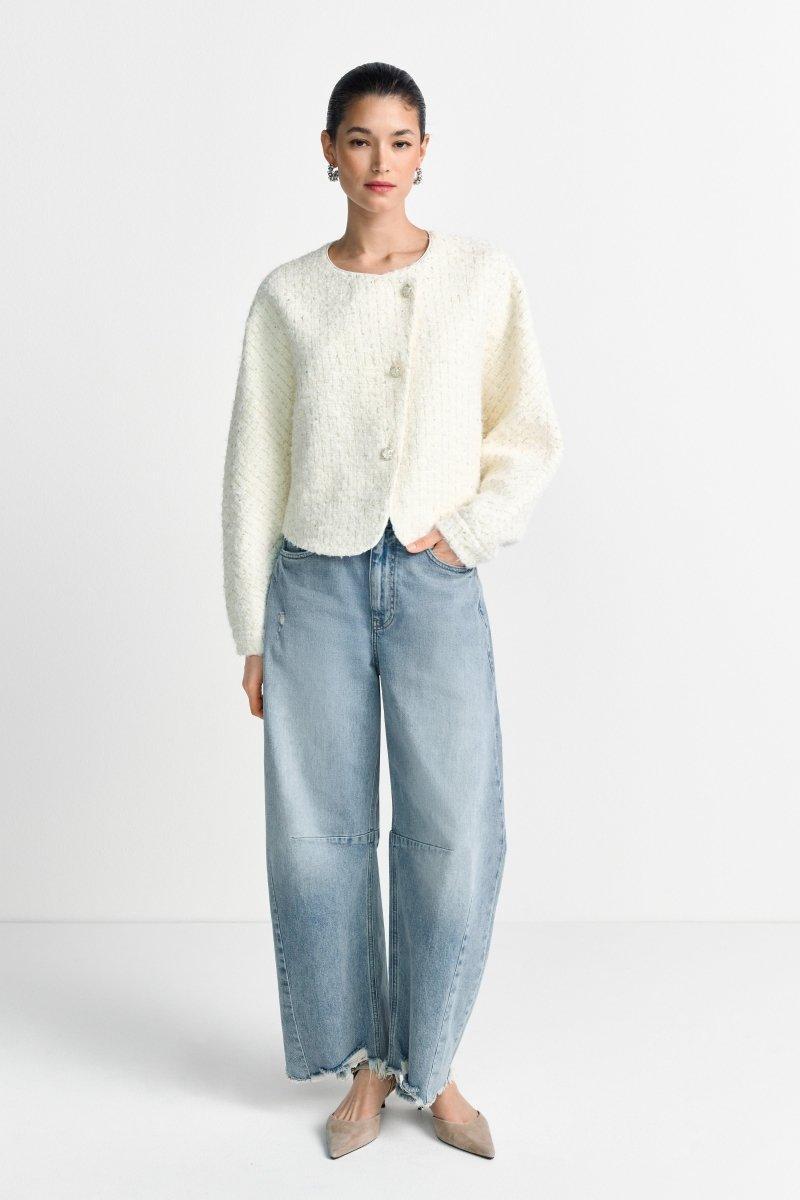 Kurze Bouclé-Jacke in Cremeweiß-Rich & Royal