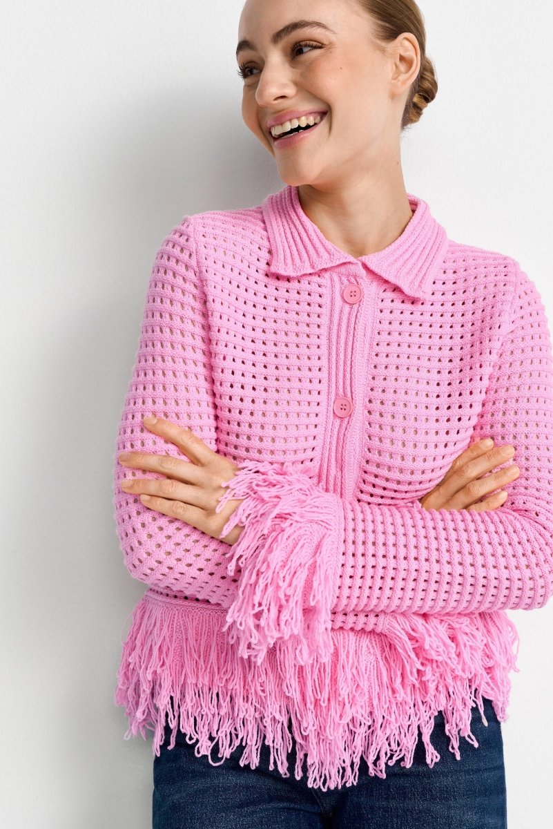 Häkel-Cardigan mit Hemdkragen-Rich & Royal