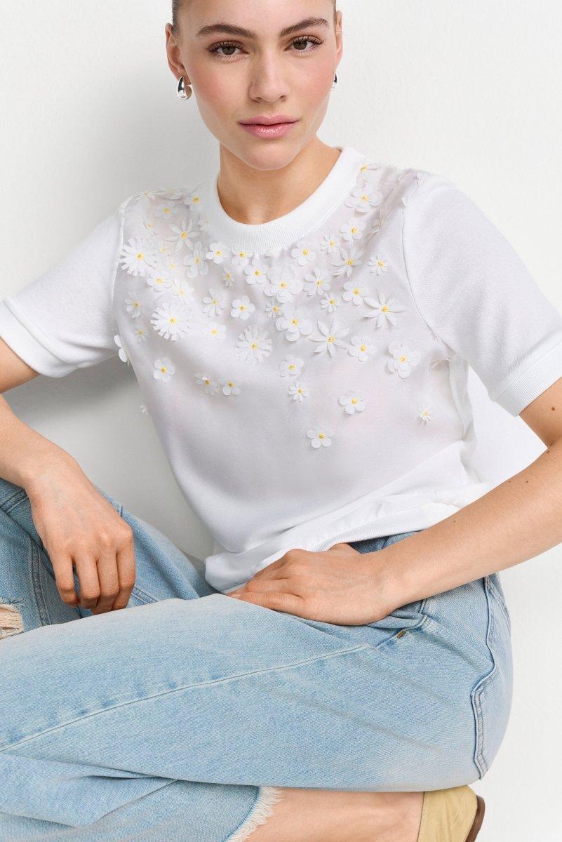 Kurzarmshirt mit Blütenapplikationen-Rich & Royal