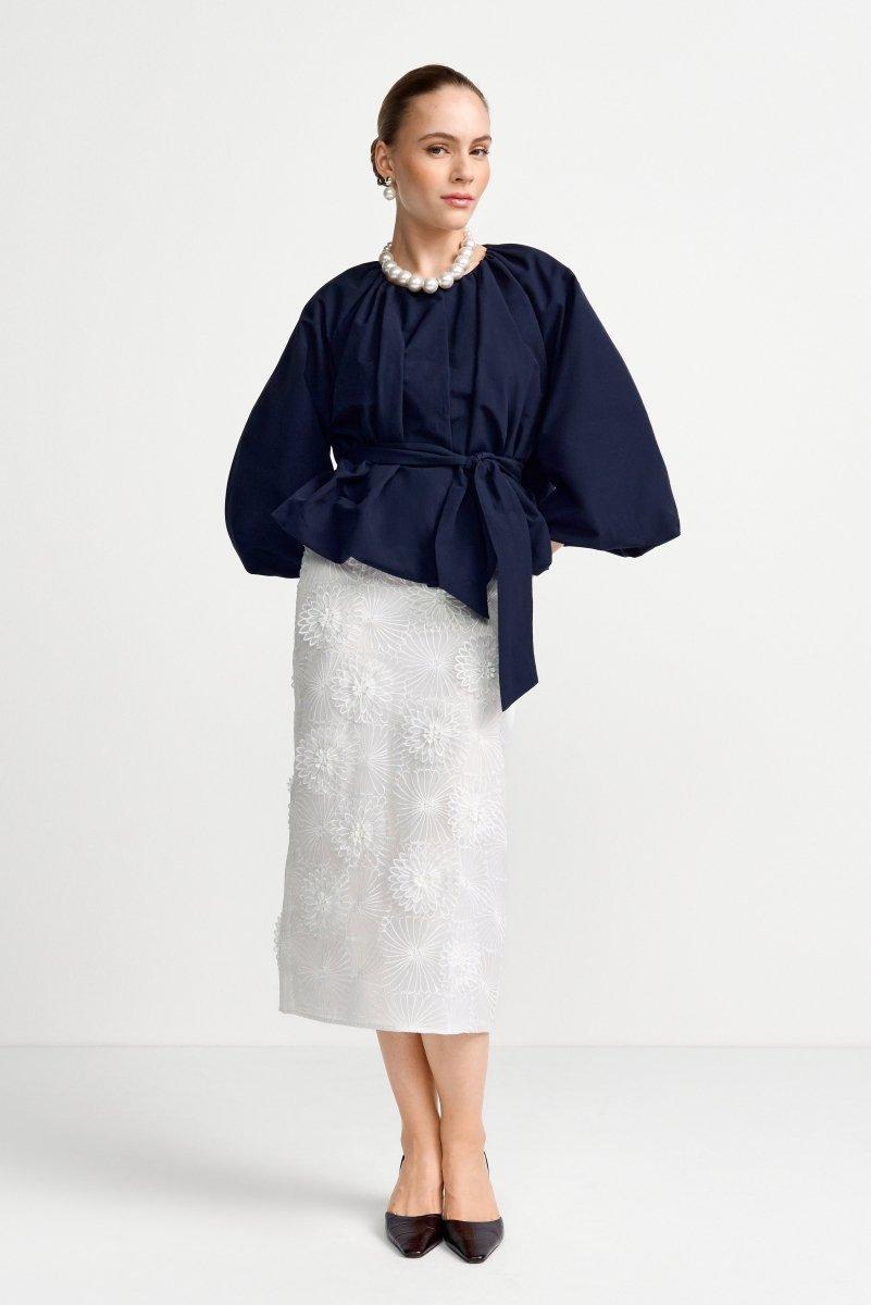 Bleistiftrock mit 3D-Blüten-Rich & Royal