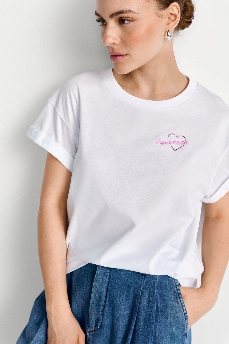 Weißes T-Shirt mit Stickerei-Rich & Royal