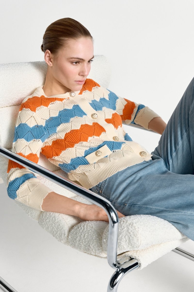Bunter Ajourstrick-Cardigan-Rich & Royal