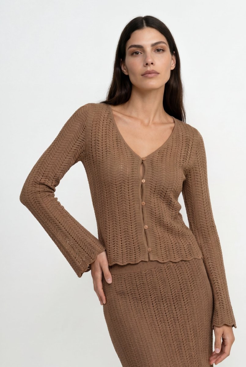 Ajour-Strickjacke mit Knöpfen-Rich & Royal