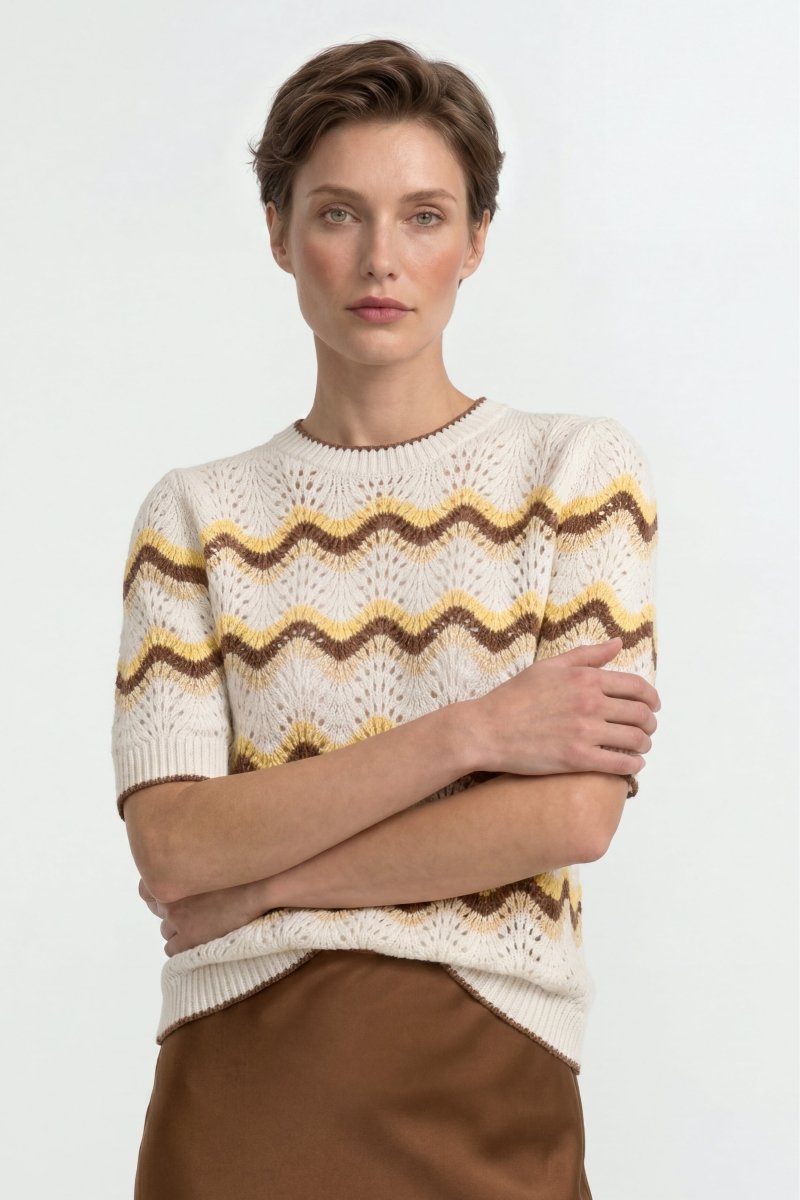 Kurzarm-Pullover mit Wellenmuster-Rich & Royal