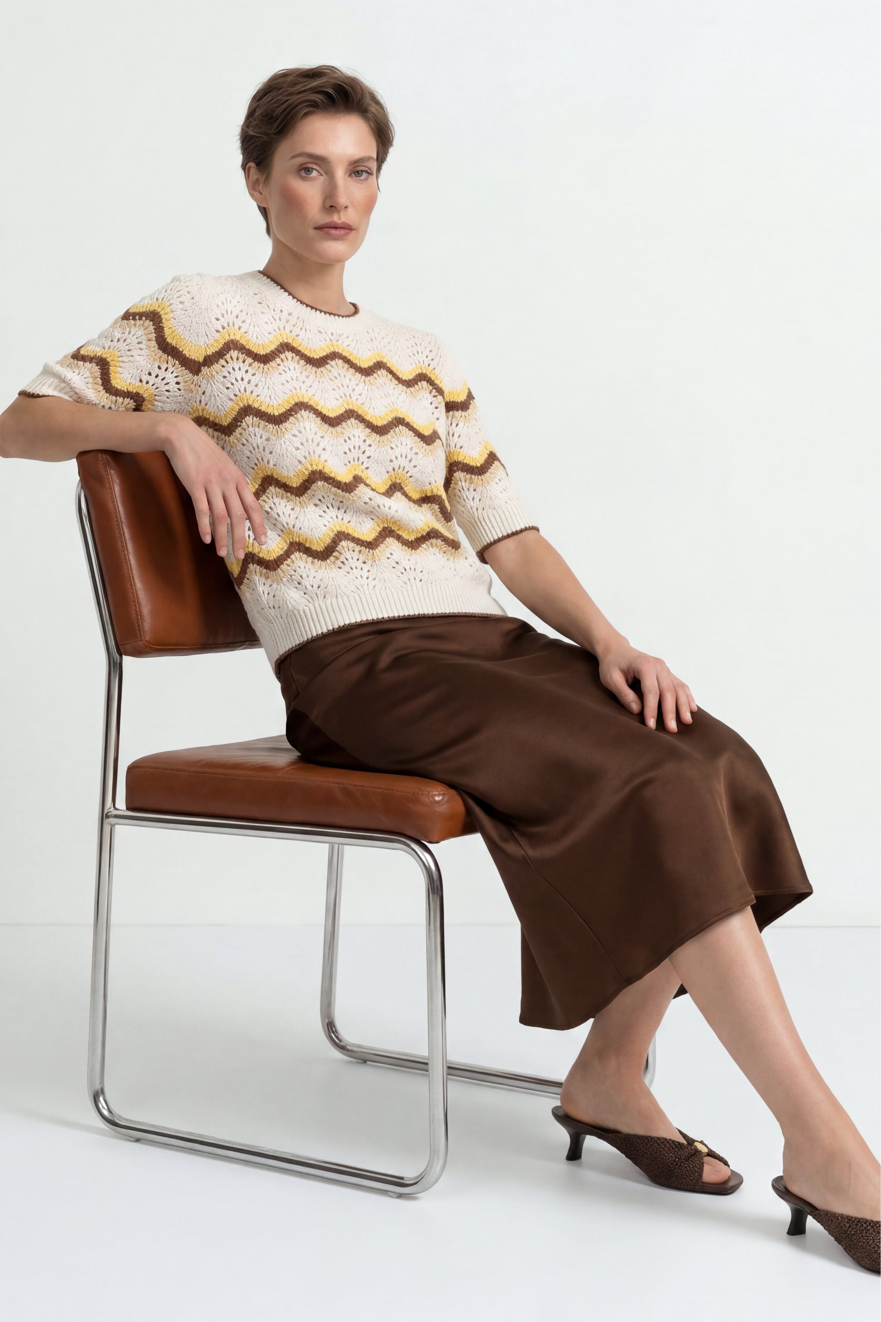 Kurzarm-Pullover mit Wellenmuster-Rich & Royal