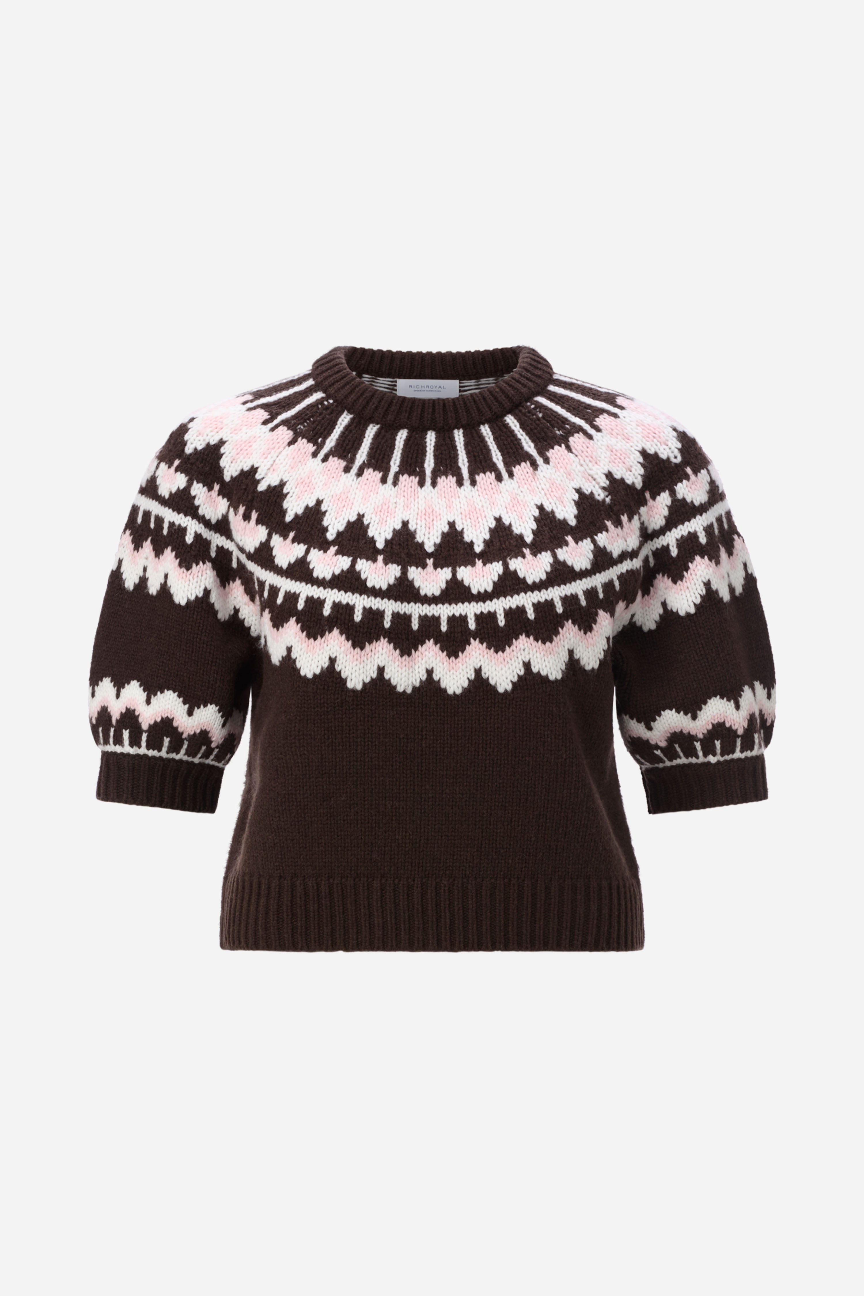 Kurzarm-Wollpullover mit Jacquardmuster-Rich & Royal