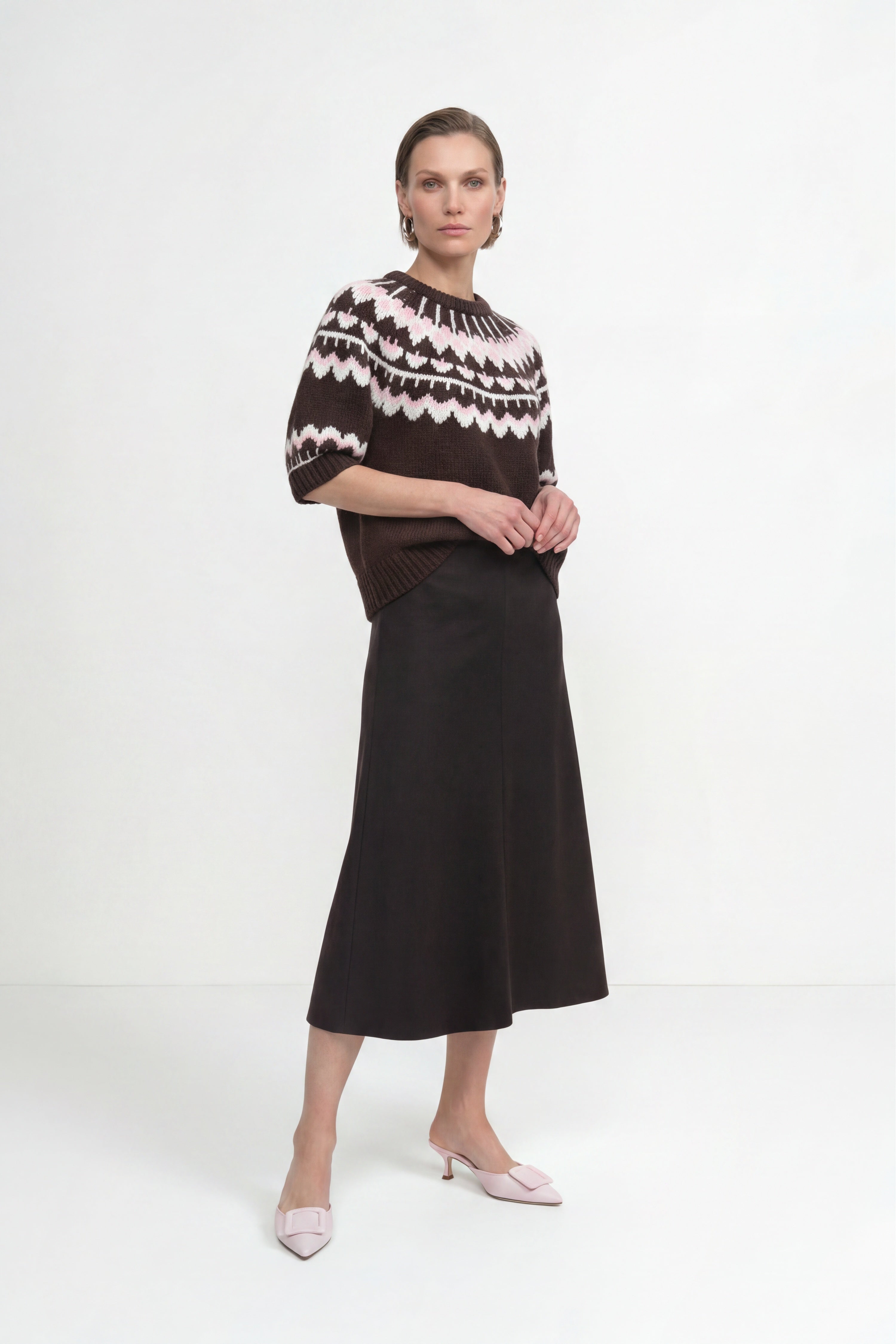 Kurzarm-Wollpullover mit Jacquardmuster-Rich & Royal