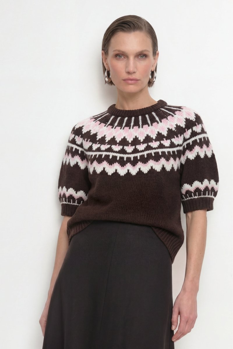Kurzarm-Wollpullover mit Jacquardmuster-Rich & Royal