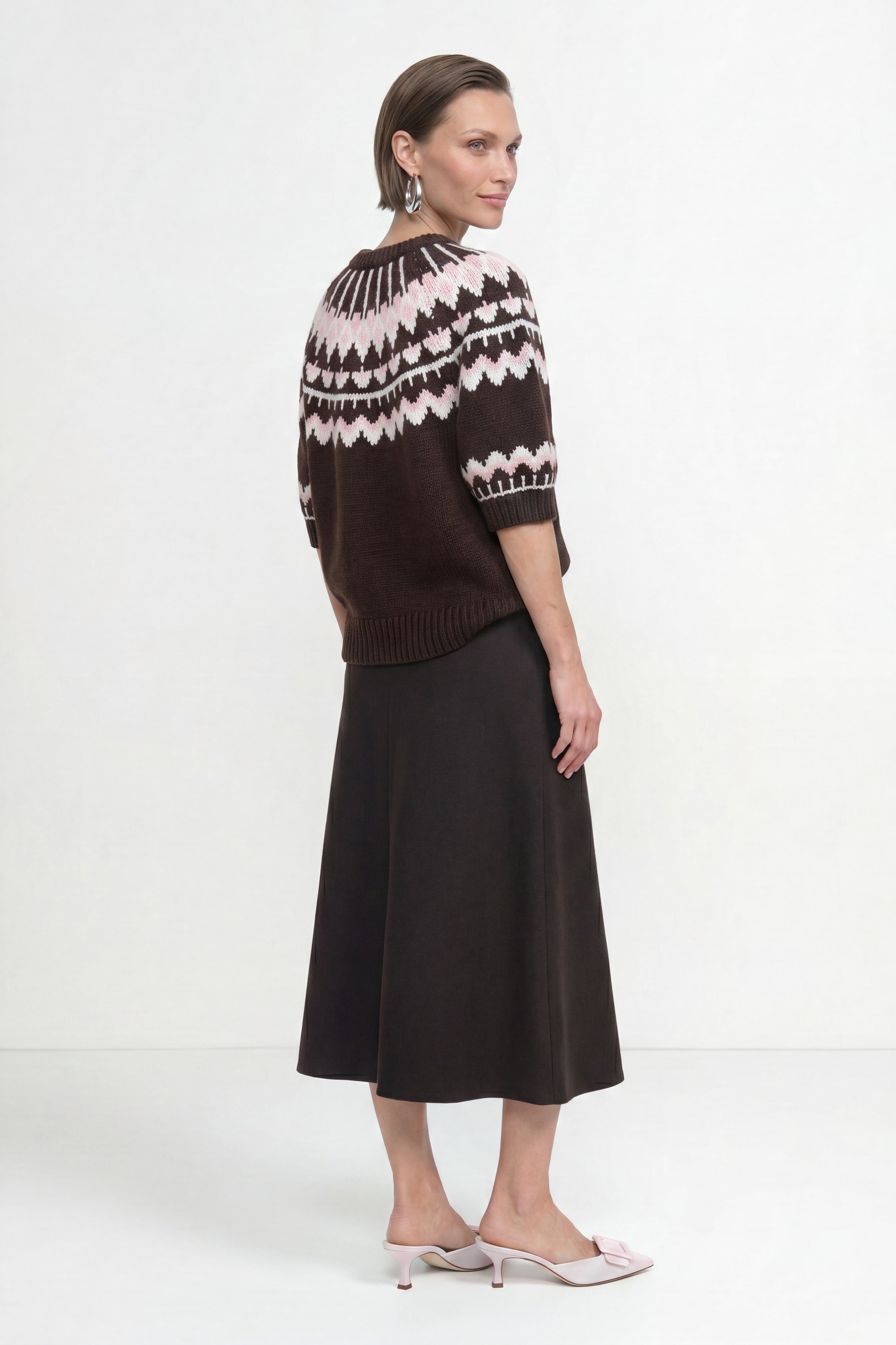Kurzarm-Wollpullover mit Jacquardmuster-Rich & Royal
