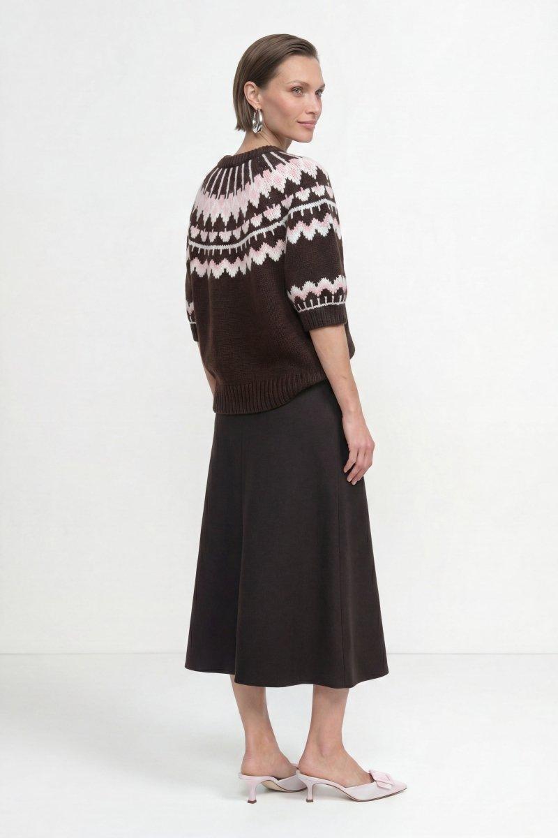Kurzarm-Wollpullover mit Jacquardmuster-Rich & Royal
