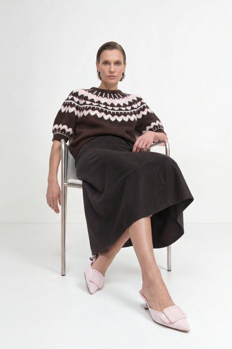 Kurzarm-Wollpullover mit Jacquardmuster-Rich & Royal